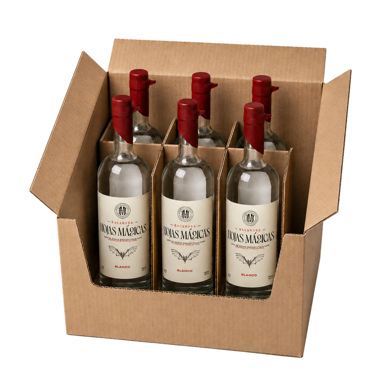 Caja 6 piezas Botella Bacanora Hojas Mágicas 750 ml.
